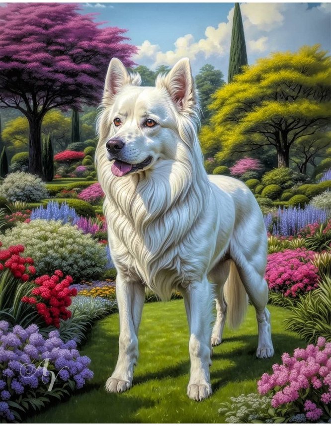 White Mix Breed Dog Portrait Paintings