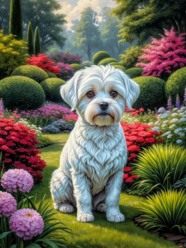 White Mix Breed Dog Portrait Paintings