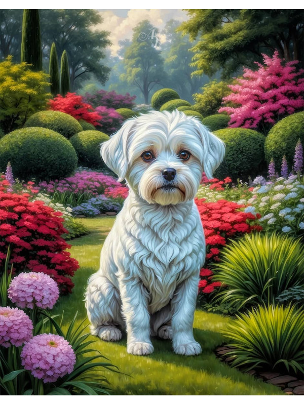 White Mix Breed Dog Portrait Paintings