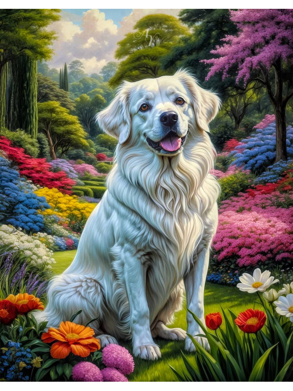 White Mix Breed Dog Portrait Paintings