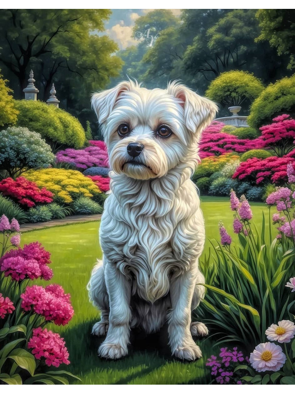 White Mix Breed Dog Portrait Paintings