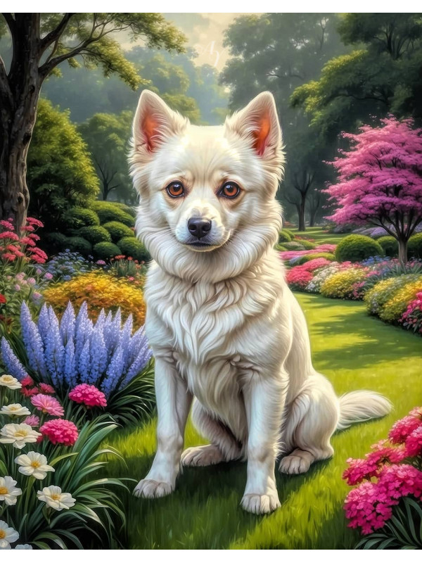 White Mix Breed Dog Portrait Paintings