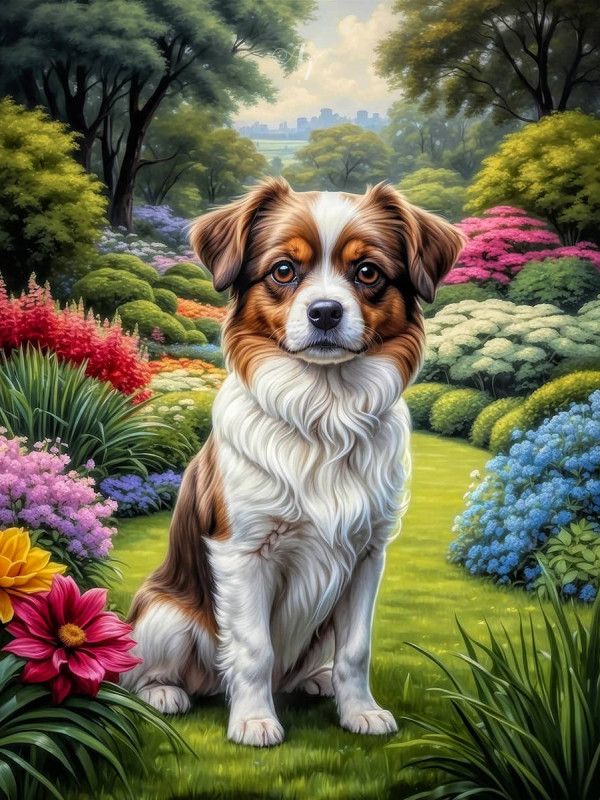 White Brown Mix Breed Dog Portrait Paintings