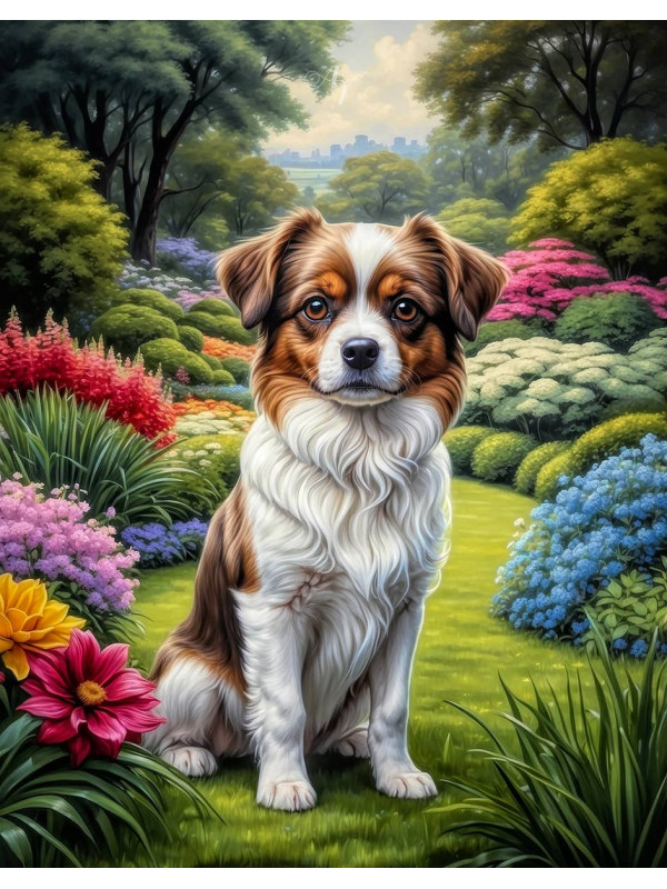 White Brown Mix Breed Dog Portrait Paintings
