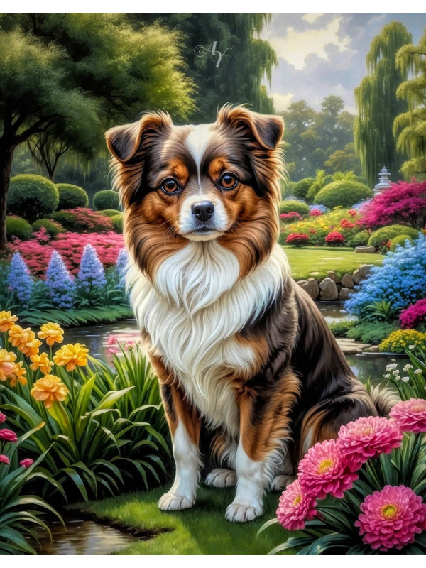 White Brown Mix Breed Dog Portrait Paintings