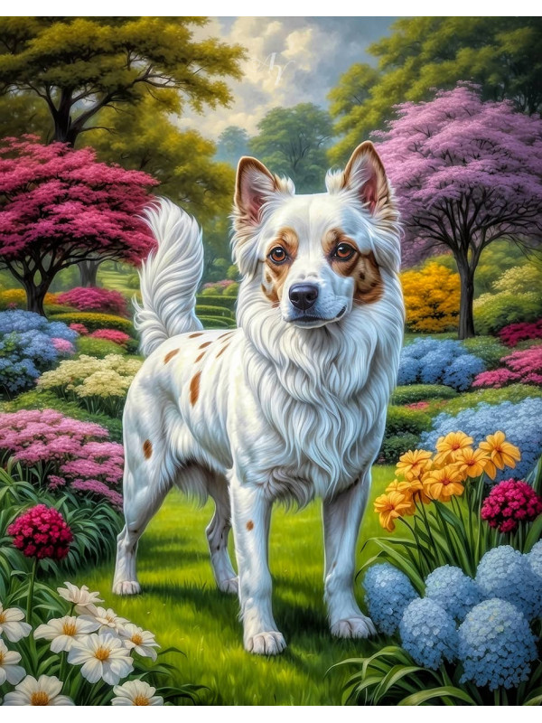 White Brown Mix Breed Dog Portrait Paintings