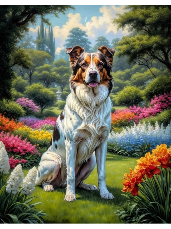 White Brown Mix Breed Dog Portrait Paintings