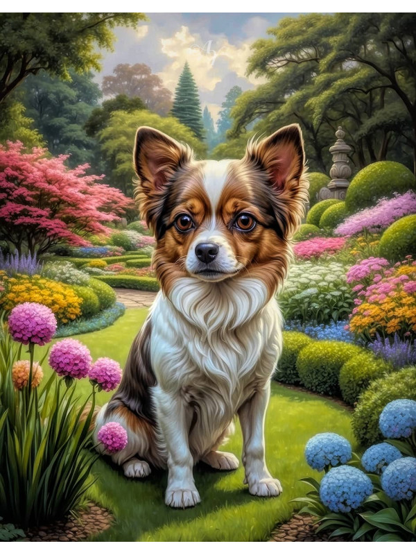 White Brown Mix Breed Dog Portrait Paintings