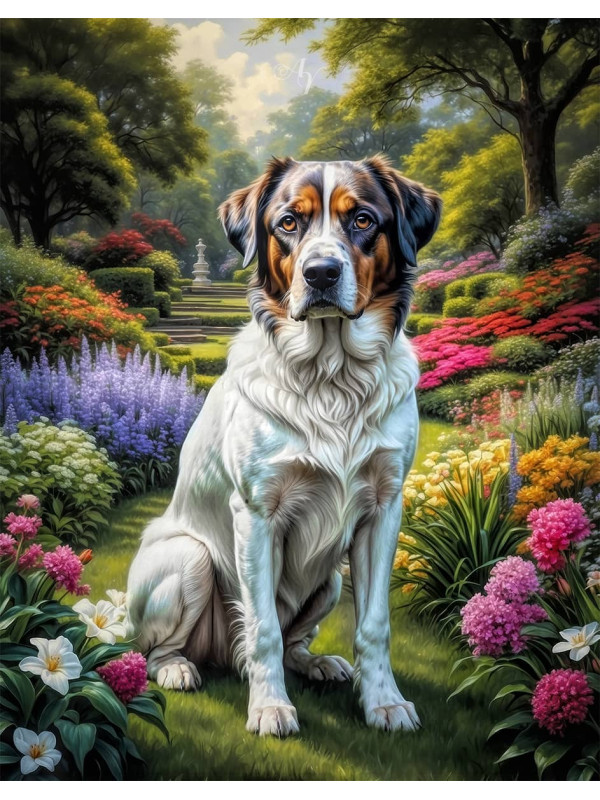 White Brown Mix Breed Dog Portrait Paintings