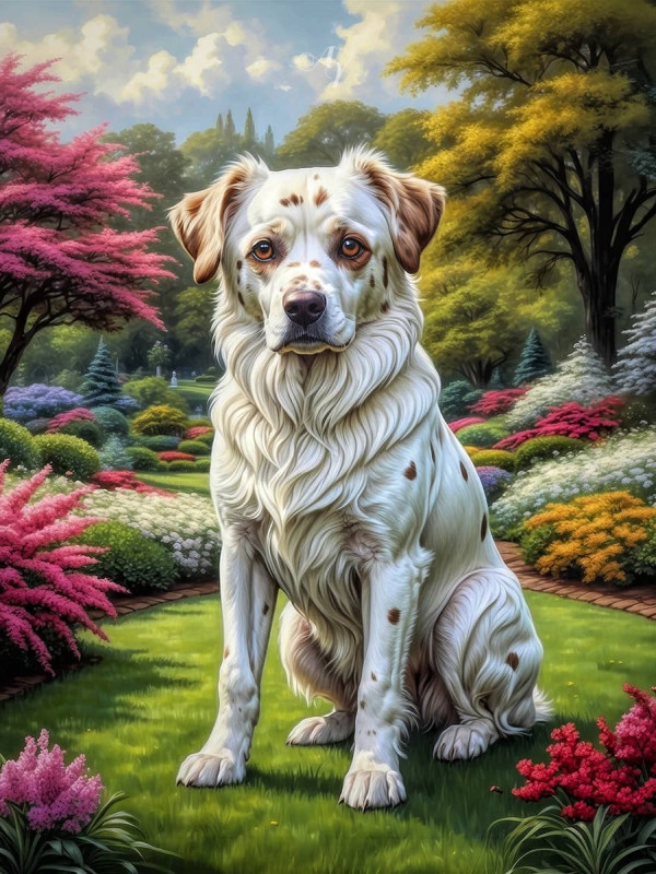 White Brown Mix Breed Dog Portrait Paintings
