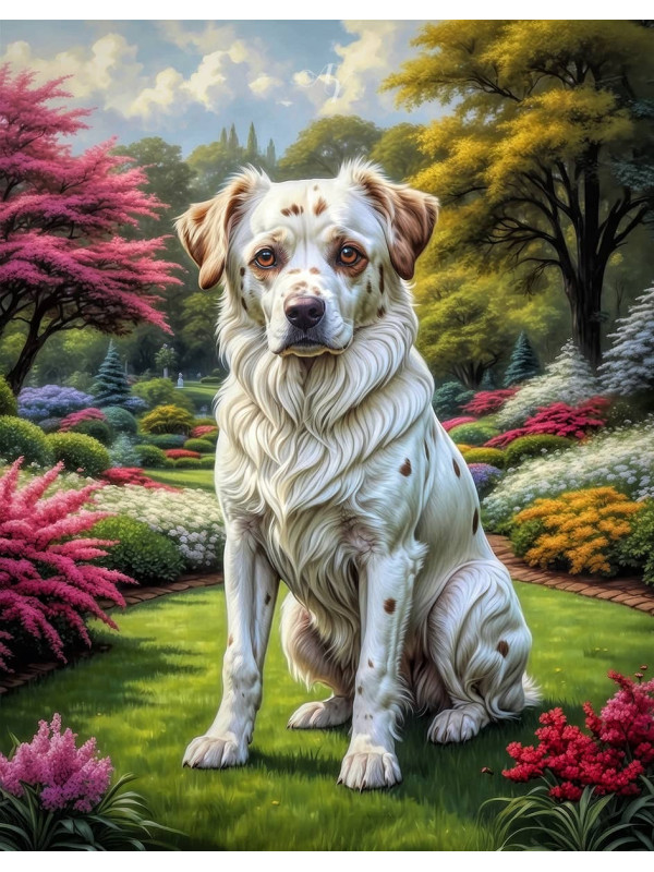 White Brown Mix Breed Dog Portrait Paintings
