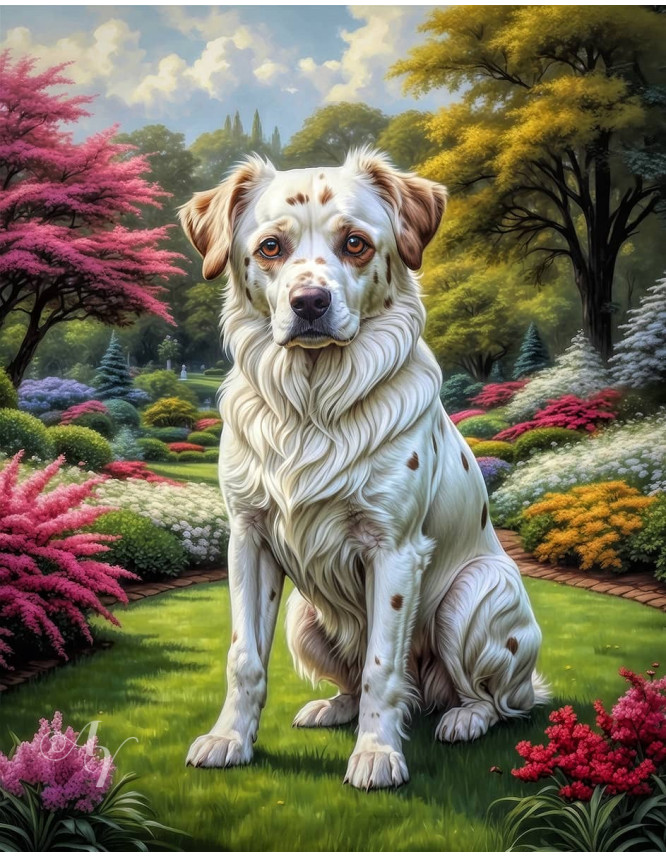 White Brown Mix Breed Dog Portrait Paintings