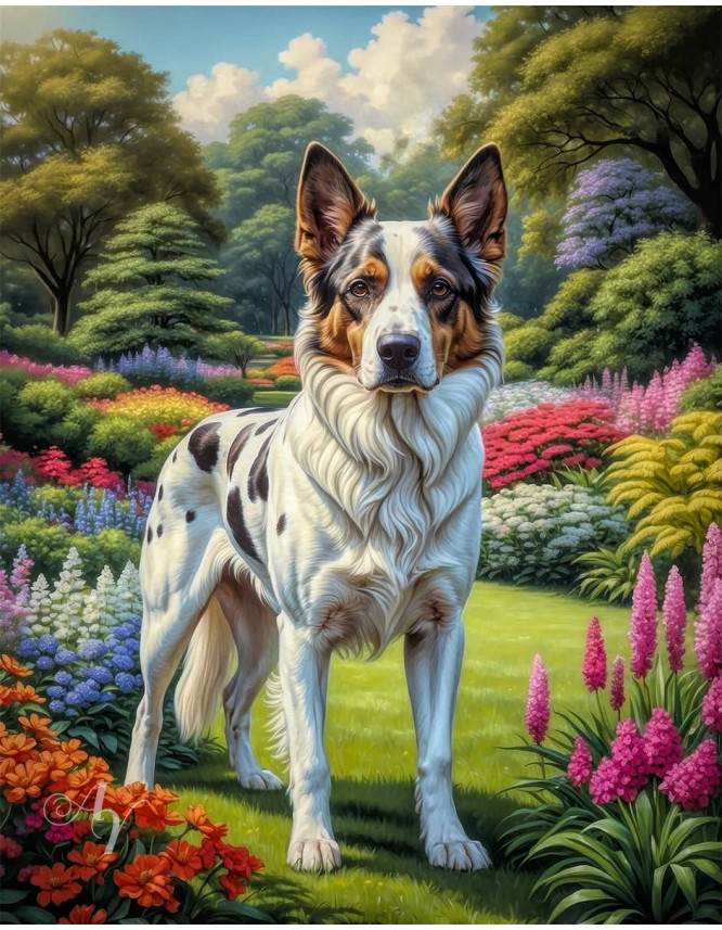 White Brown Mix Breed Dog Portrait Paintings