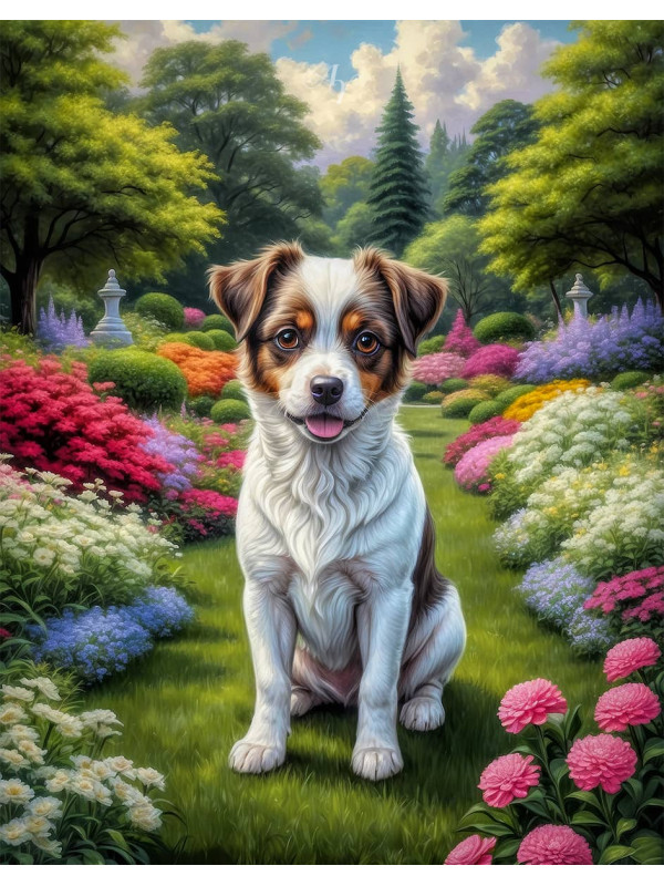 White Brown Mix Breed Dog Portrait Paintings