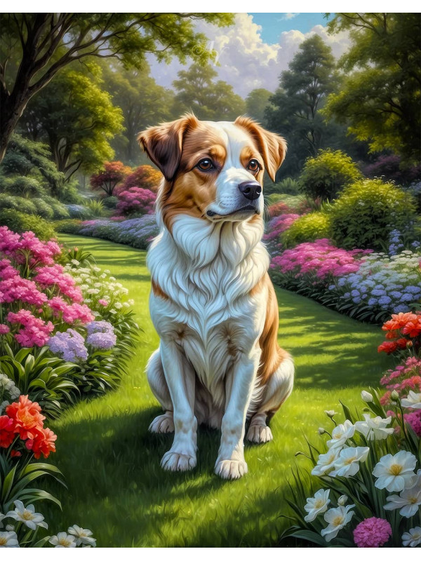 White Brown Mix Breed Dog Portrait Paintings