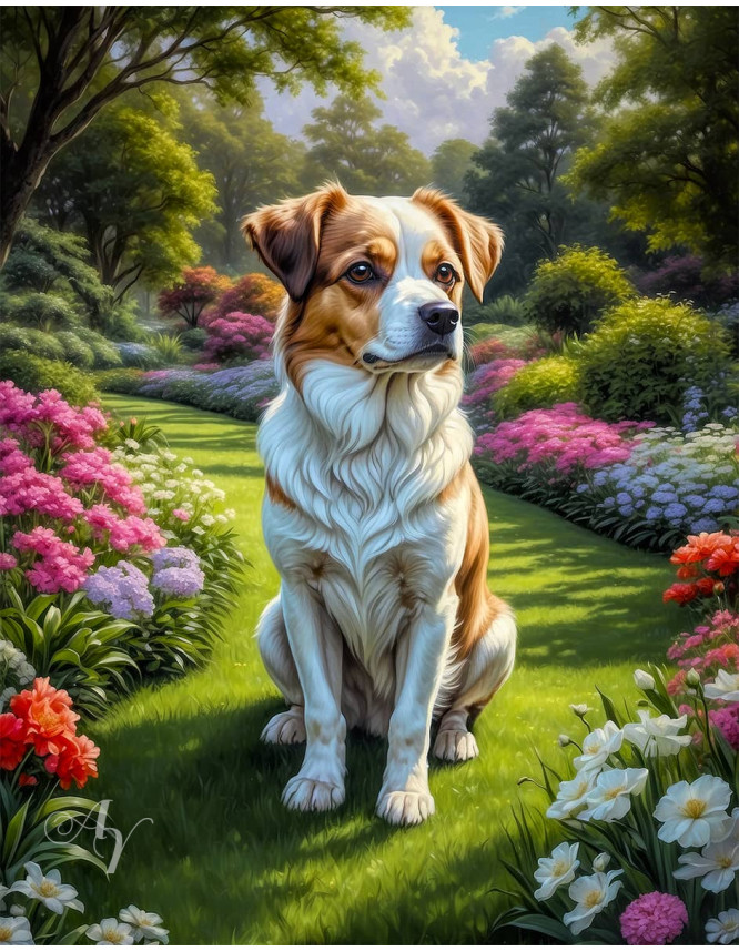White Brown Mix Breed Dog Portrait Paintings