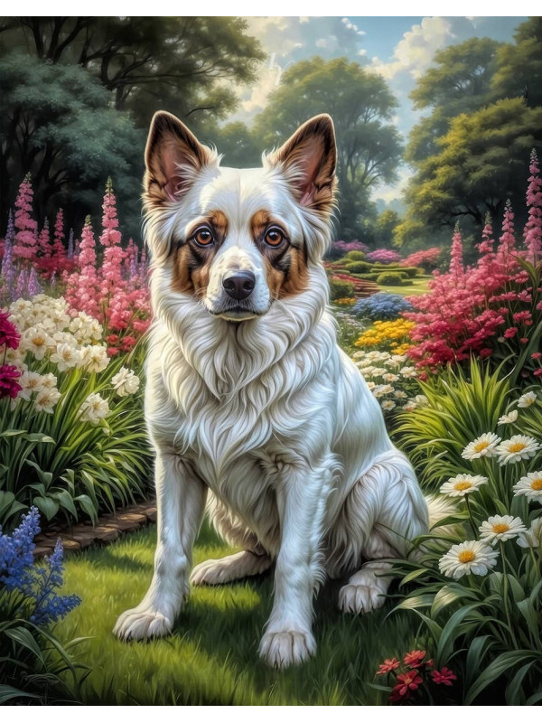 White Brown Mix Breed Dog Portrait Paintings