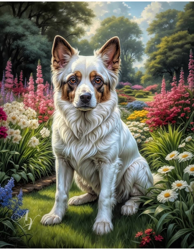 White Brown Mix Breed Dog Portrait Paintings