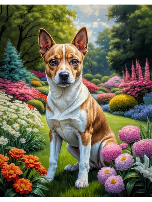 White Brown Mix Breed Dog Portrait Paintings