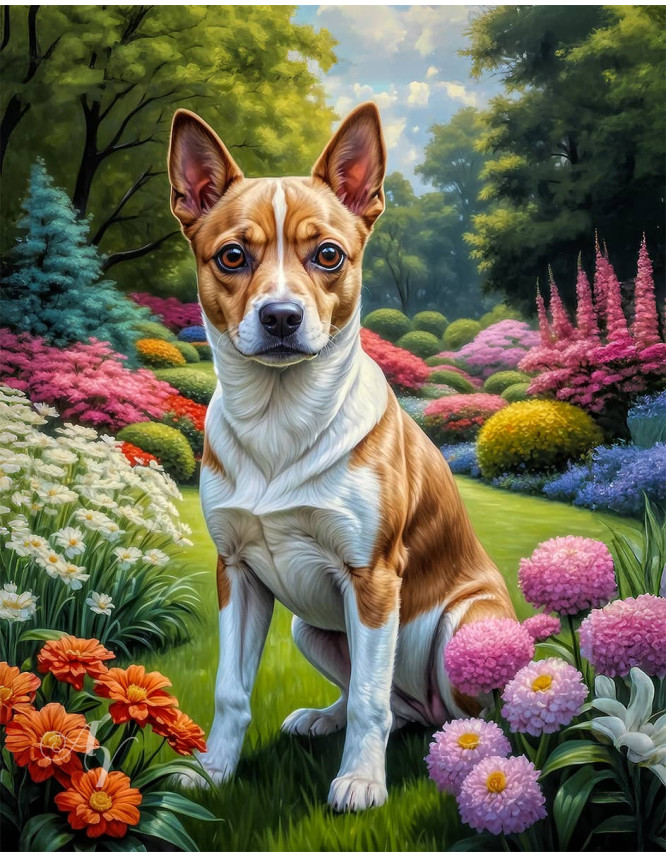 White Brown Mix Breed Dog Portrait Paintings