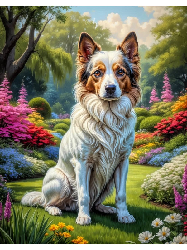 White Brown Mix Breed Dog Portrait Paintings
