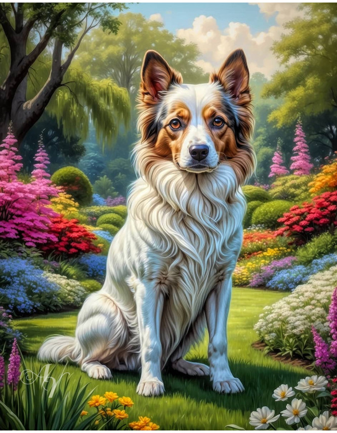 White Brown Mix Breed Dog Portrait Paintings