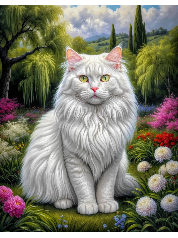 Angora Cat and Kitten Portrait Paintings