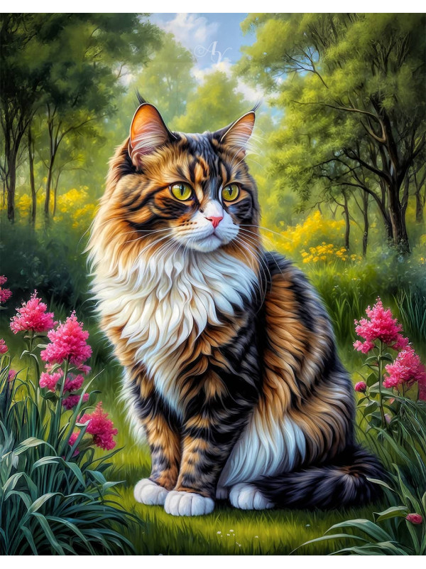 Angora Cat and Kitten Portrait Paintings