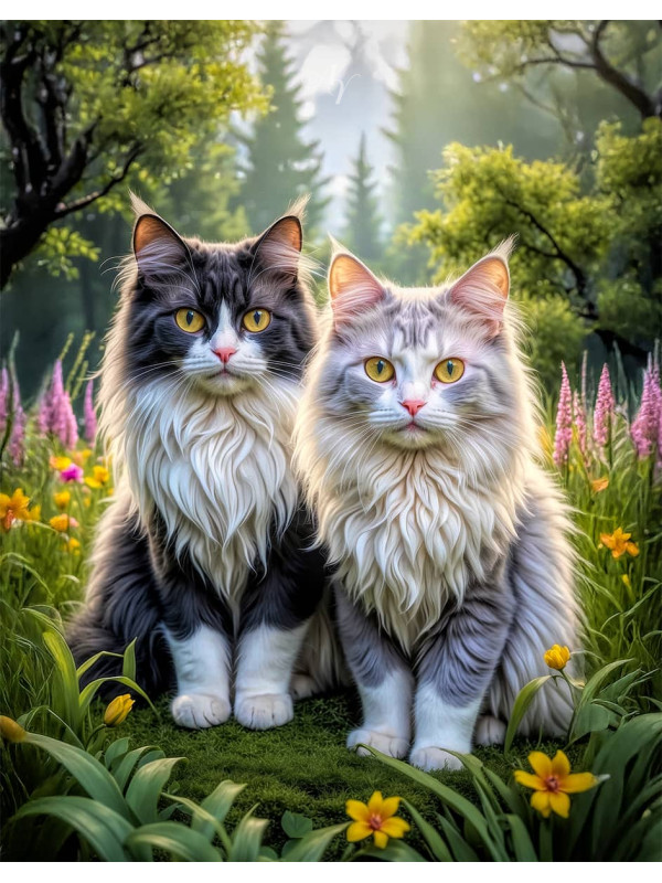 Angora Cat and Kitten Portrait Paintings