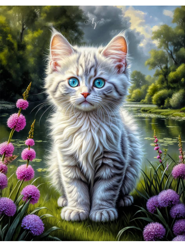 Angora Cat and Kitten Portrait Paintings