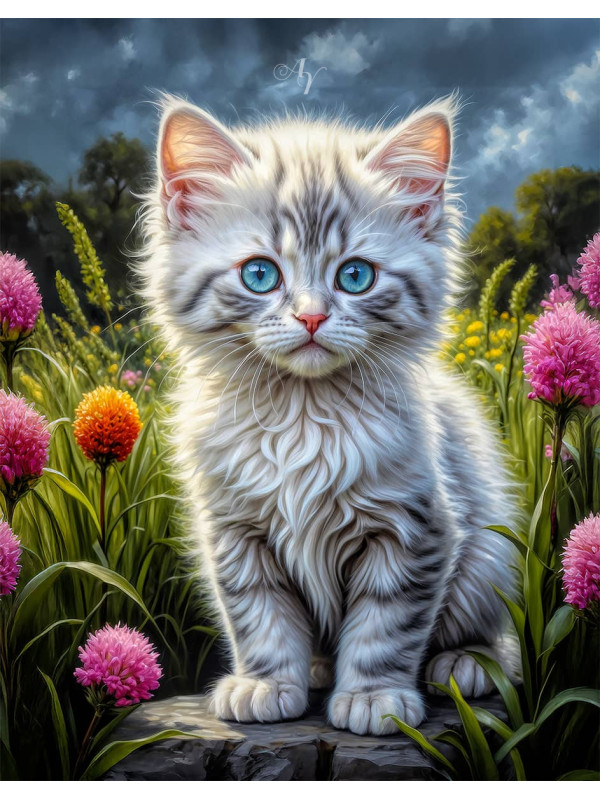 Angora Cat and Kitten Portrait Paintings