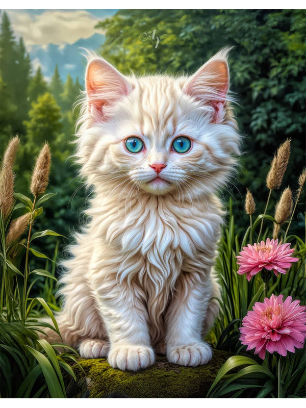 Angora Cat and Kitten Portrait Paintings