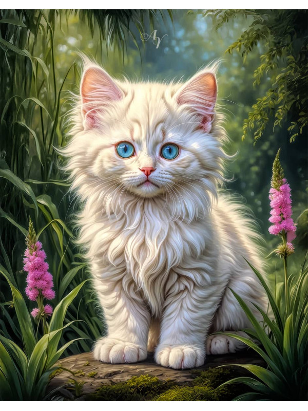 Angora Cat and Kitten Portrait Paintings