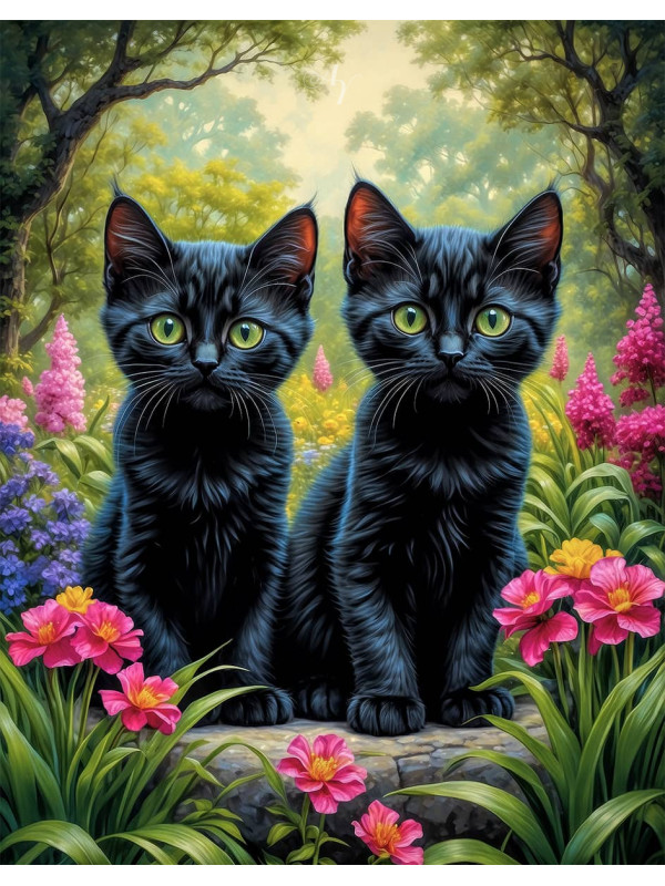 Black Cat and Kitten Portrait Paintings