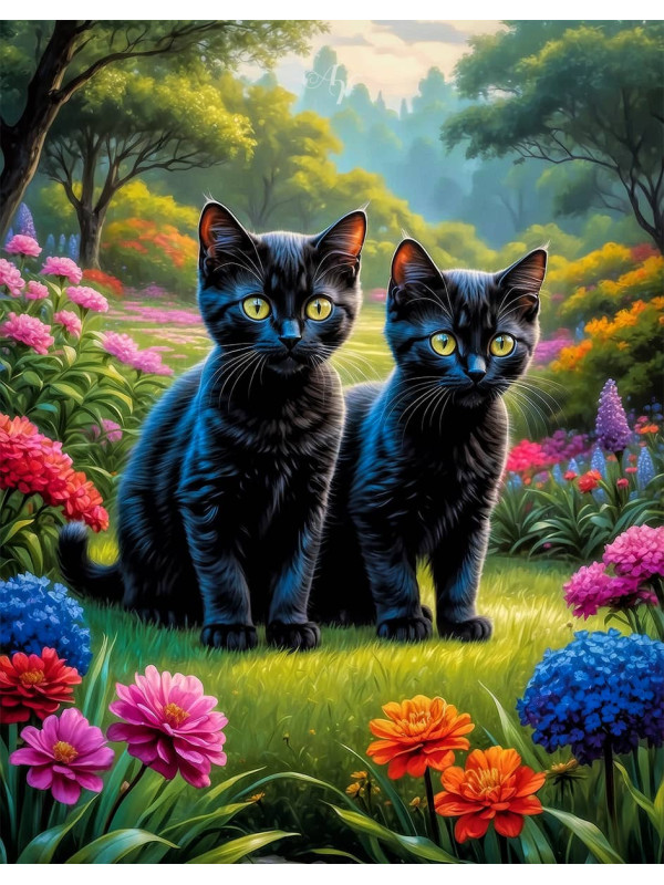 Black Cat and Kitten Portrait Paintings