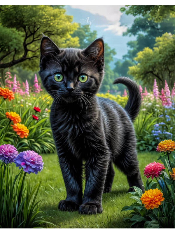 Black Cat and Kitten Portrait Paintings