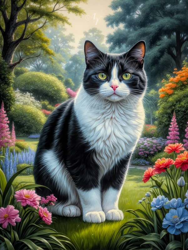 Black - White Cat Portrait Paintings