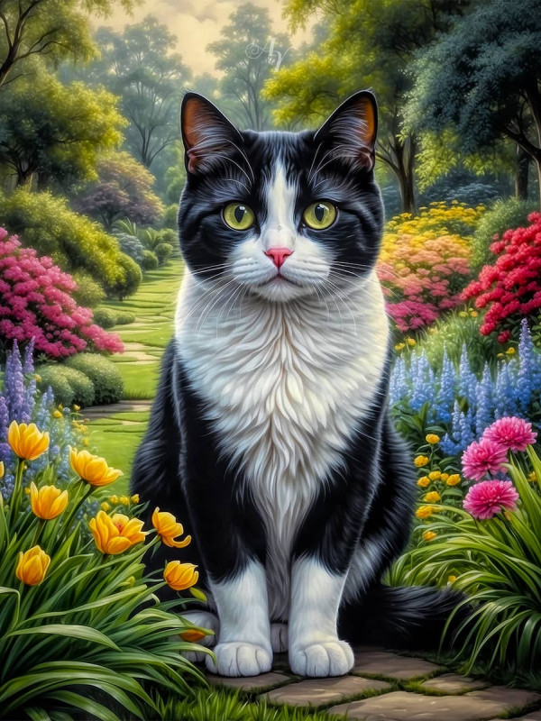 Black - White Cat Portrait Paintings
