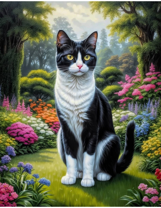 Black - White Cat Portrait Paintings Black - White Cat Portrait Paintings