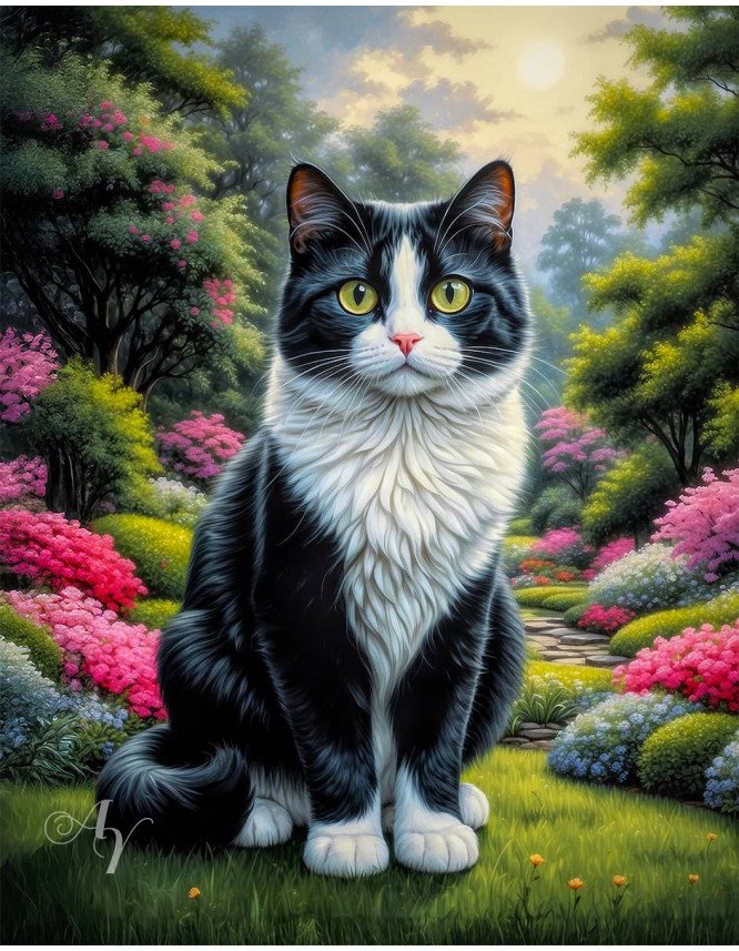 Black - White Cat Portrait Paintings Black - White Cat Portrait Paintings