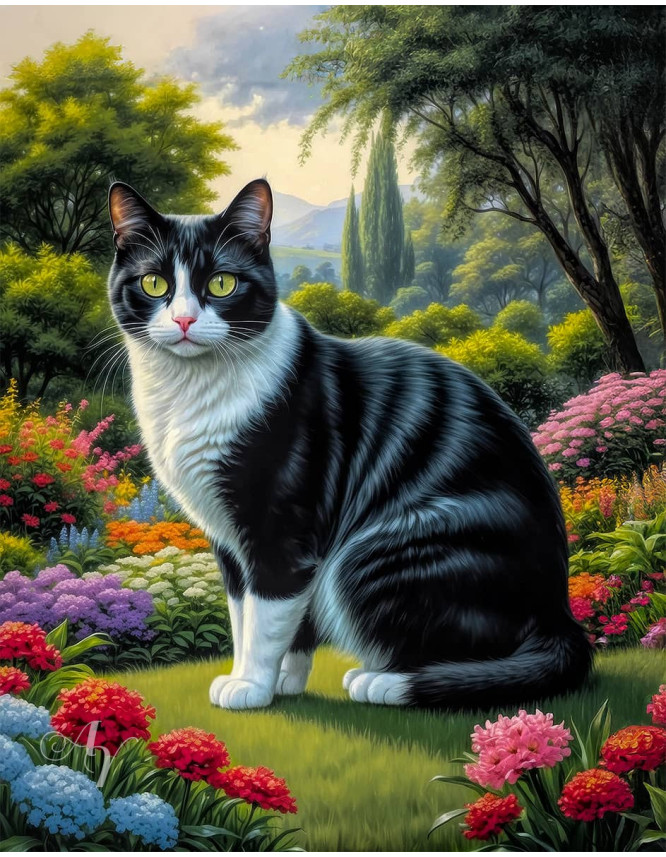 Black - White Cat Portrait Paintings Black - White Cat Portrait Paintings