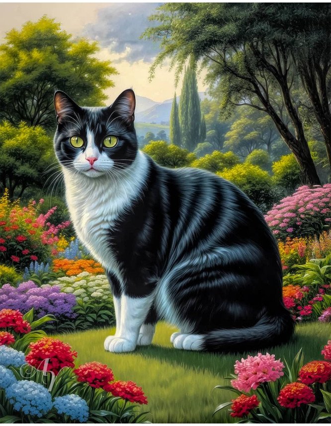 Black - White Cat Portrait Paintings Black - White Cat Portrait Paintings