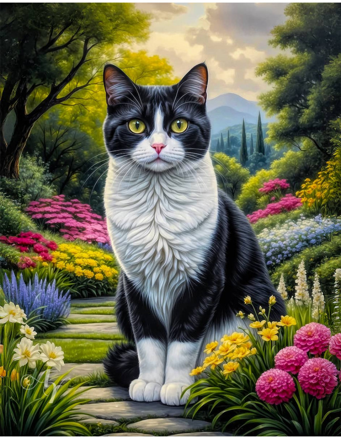Black - White Cat Portrait Paintings Black - White Cat Portrait Paintings
