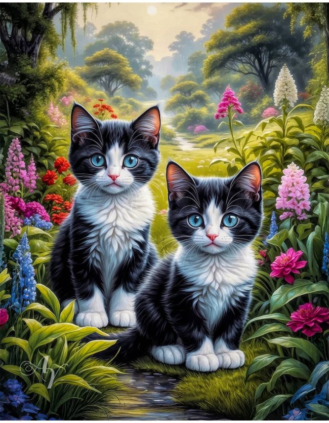 Black - White Cat Portrait Paintings Black - White Cat Portrait Paintings