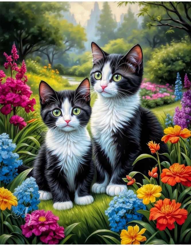 Black - White Cat Portrait Paintings Black - White Cat Portrait Paintings