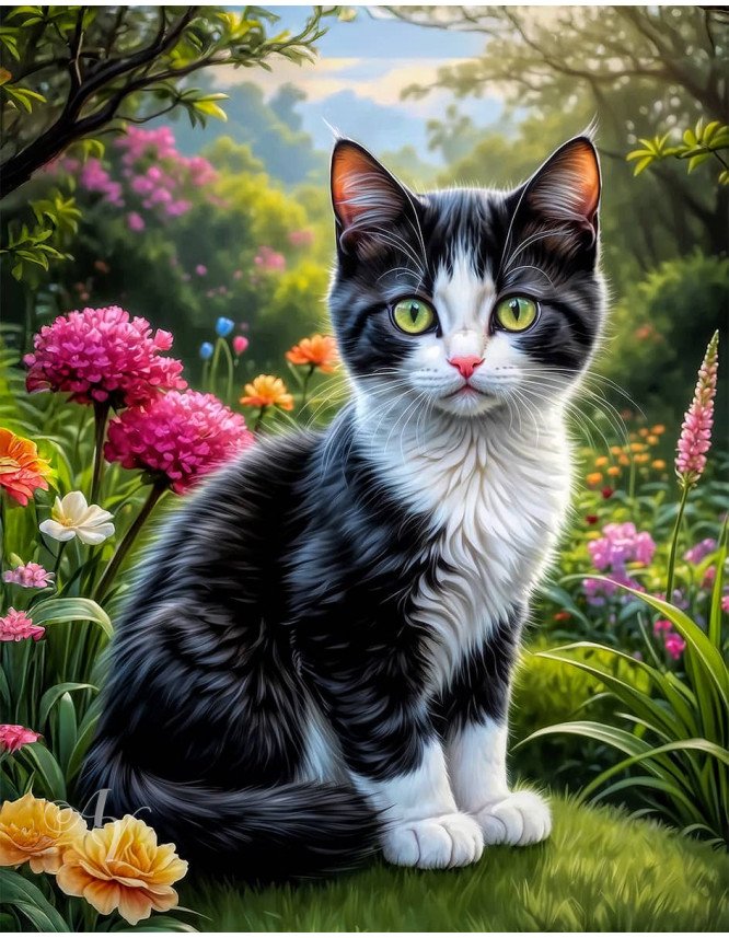 Black - White Cat Portrait Paintings Black - White Cat Portrait Paintings