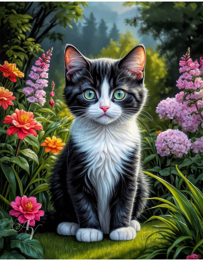 Black - White Cat Portrait Paintings Black - White Cat Portrait Paintings