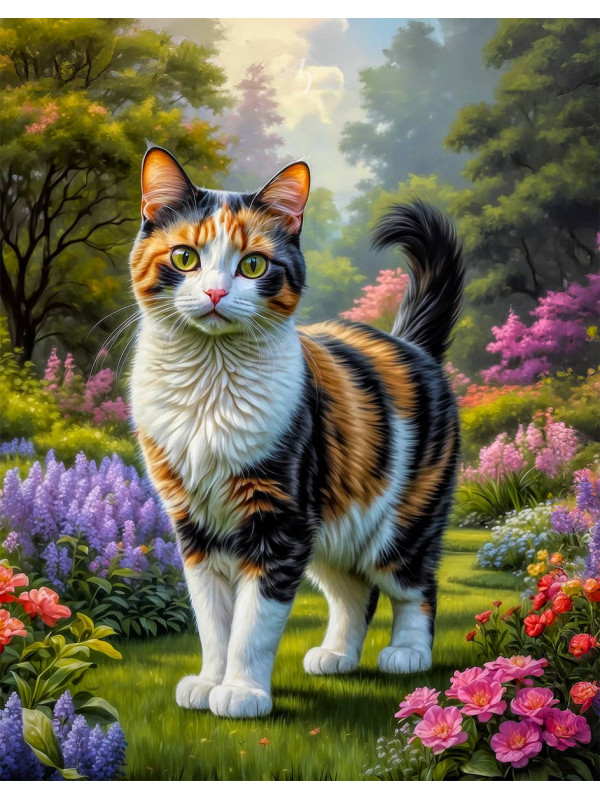 Calico Cat and Kitten Colorful Portrait Paintings