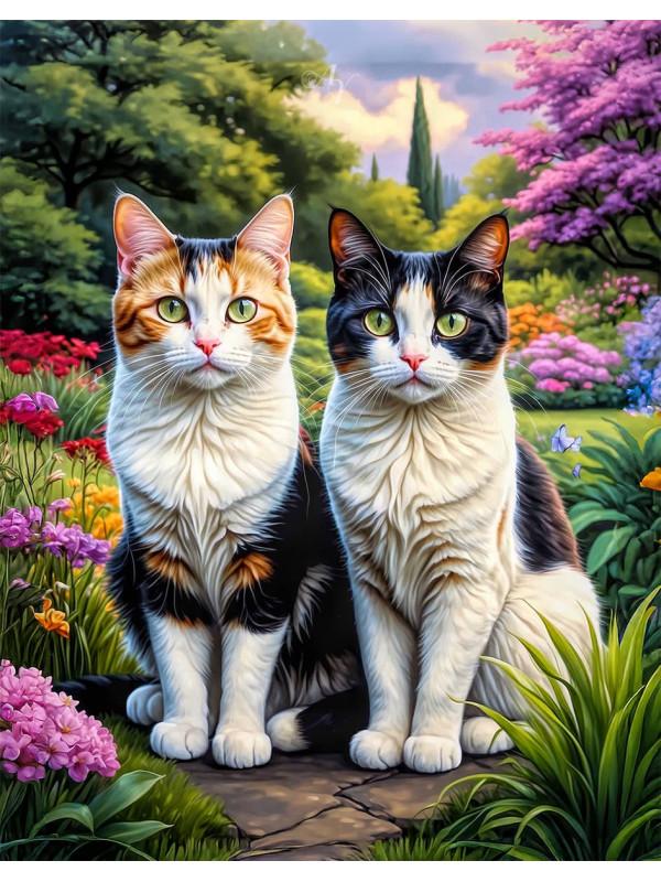 Calico Cat and Kitten Colorful Portrait Paintings