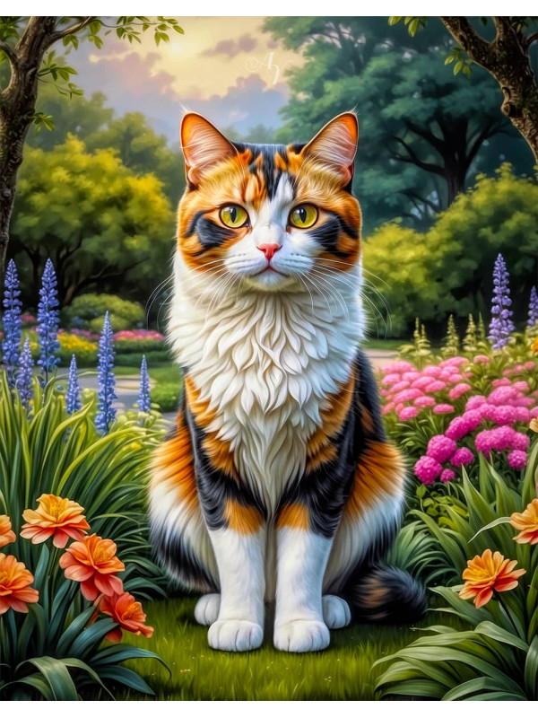 Calico Cat and Kitten Colorful Portrait Paintings
